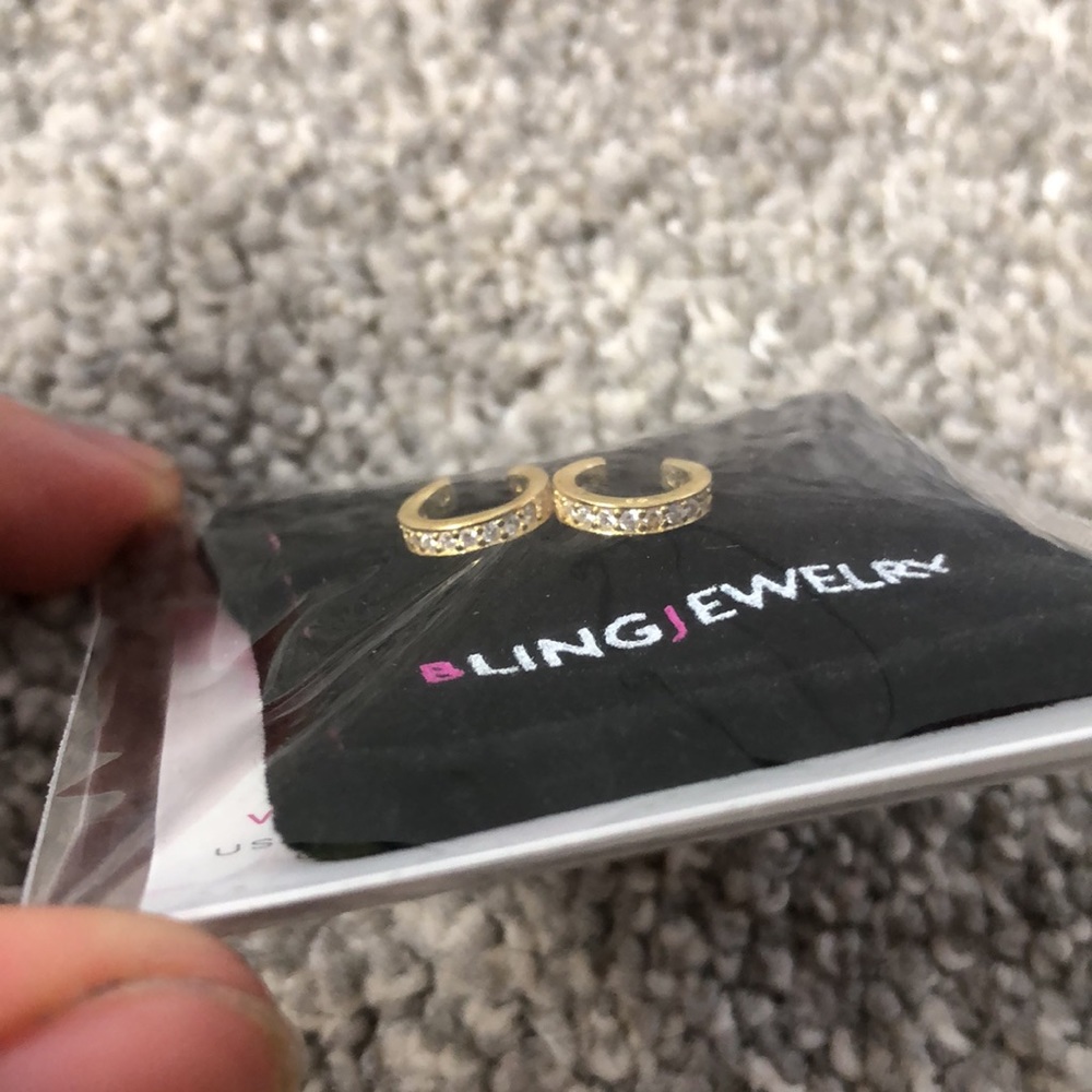 Gold Plated Sterling Silver CZ Ear Cuffs - Picture 4 of 6